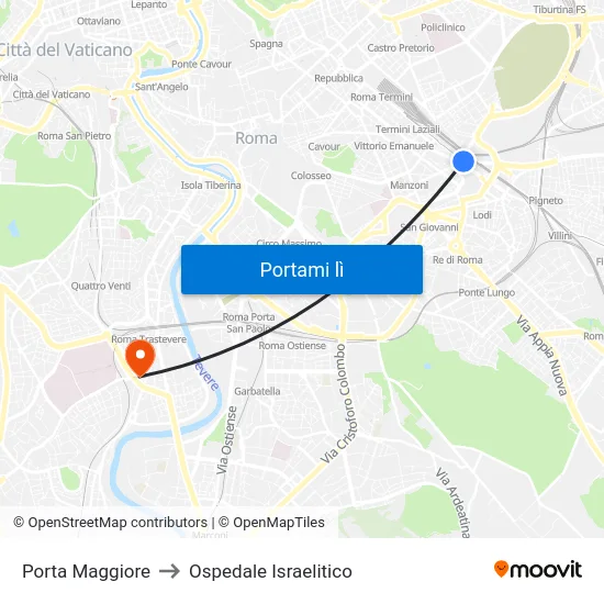 Porta Maggiore to Ospedale Israelitico map