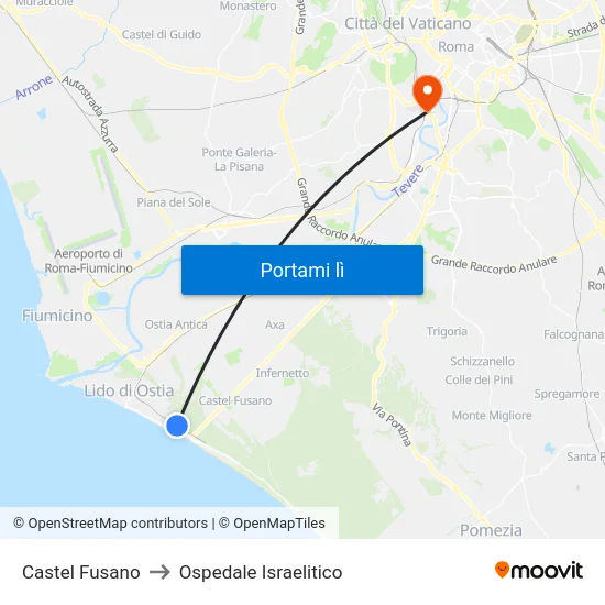 Castel Fusano to Ospedale Israelitico map