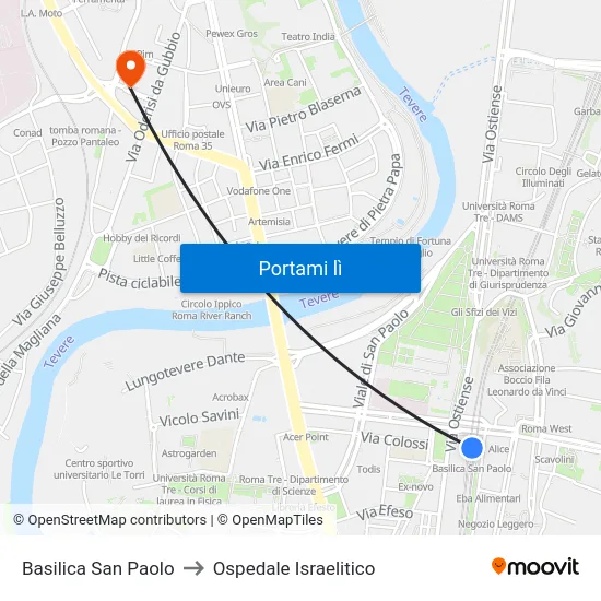 Basilica San Paolo to Ospedale Israelitico map