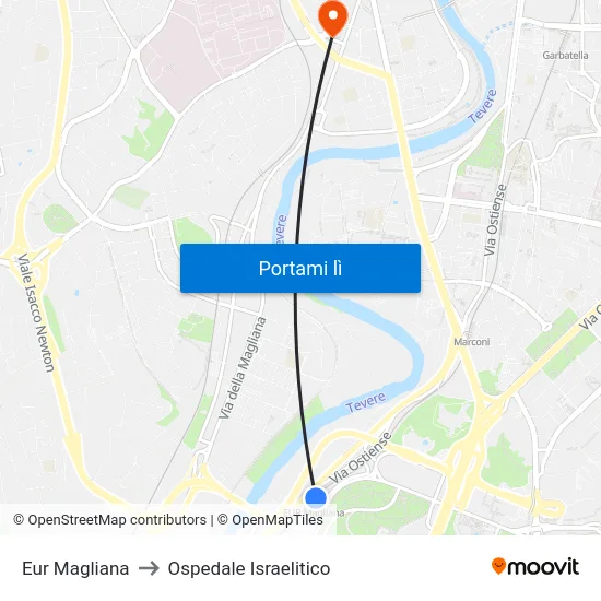 Eur Magliana to Ospedale Israelitico map
