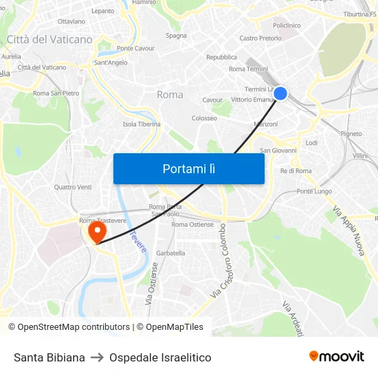 Santa Bibiana to Ospedale Israelitico map