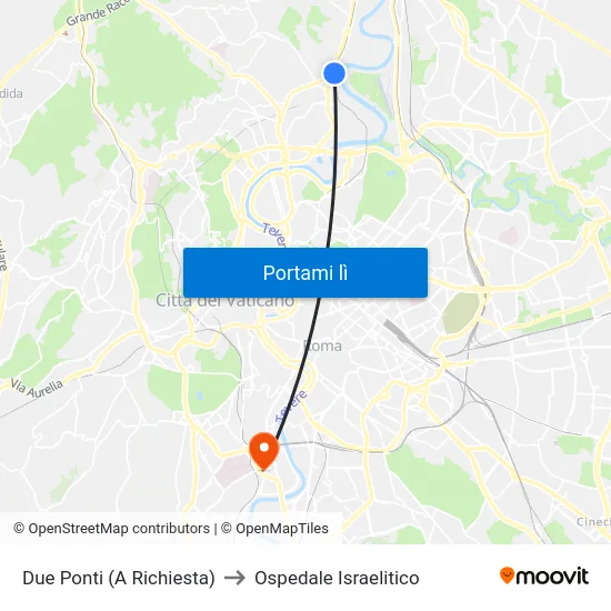 Due Ponti (A Richiesta) to Ospedale Israelitico map