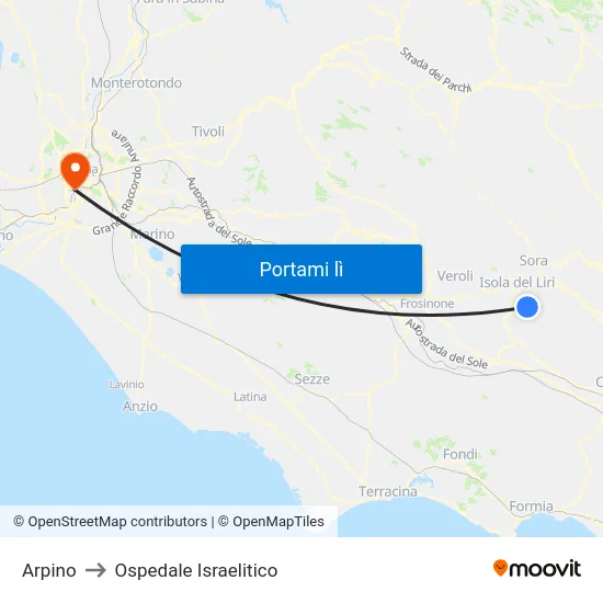 Arpino to Ospedale Israelitico map