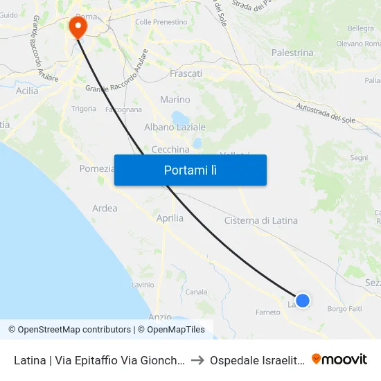 Latina | Via Epitaffio Via Gionchetto to Ospedale Israelitico map