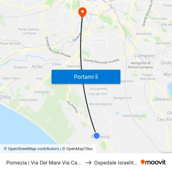 Pomezia | Via Del Mare Via Cavour to Ospedale Israelitico map