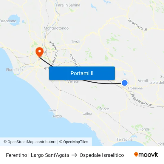 Ferentino | Largo Sant'Agata to Ospedale Israelitico map