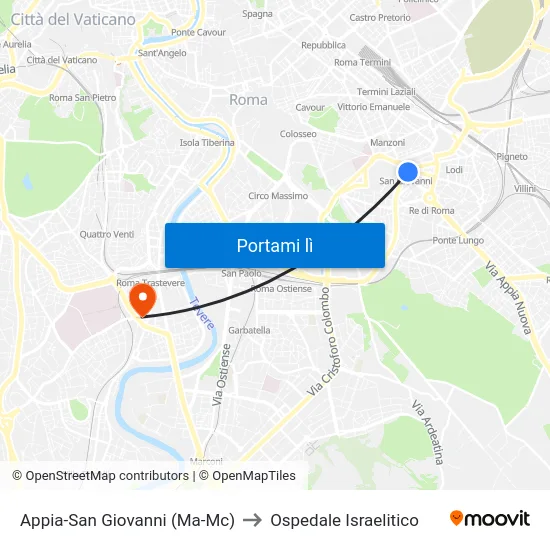 Appia-San Giovanni (Ma-Mc) to Ospedale Israelitico map
