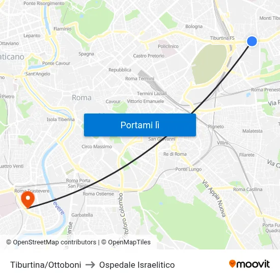 Tiburtina/Ottoboni to Ospedale Israelitico map