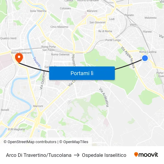 Arco Di Travertino/Tuscolana to Ospedale Israelitico map