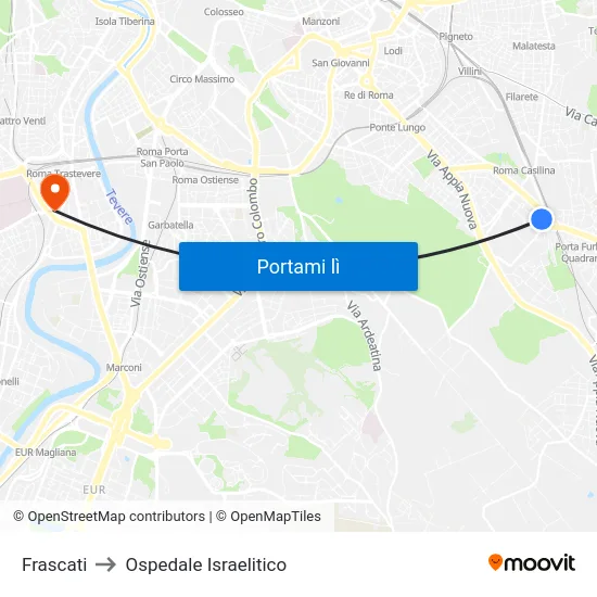 Frascati to Ospedale Israelitico map