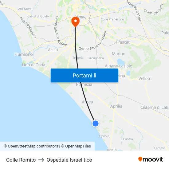 Colle Romito to Ospedale Israelitico map