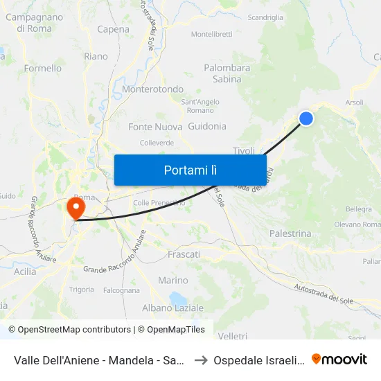 Valle Dell'Aniene - Mandela - Sambuci to Ospedale Israelitico map
