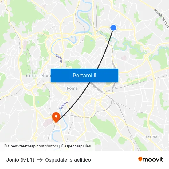 Jonio (Mb1) to Ospedale Israelitico map