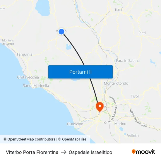 Viterbo Porta Fiorentina to Ospedale Israelitico map