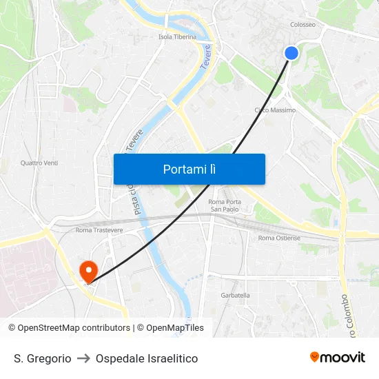 S. Gregorio to Ospedale Israelitico map
