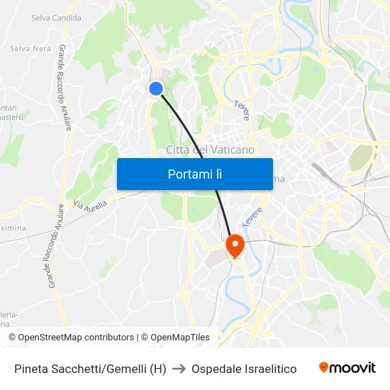 Pineta Sacchetti/Gemelli (H) to Ospedale Israelitico map