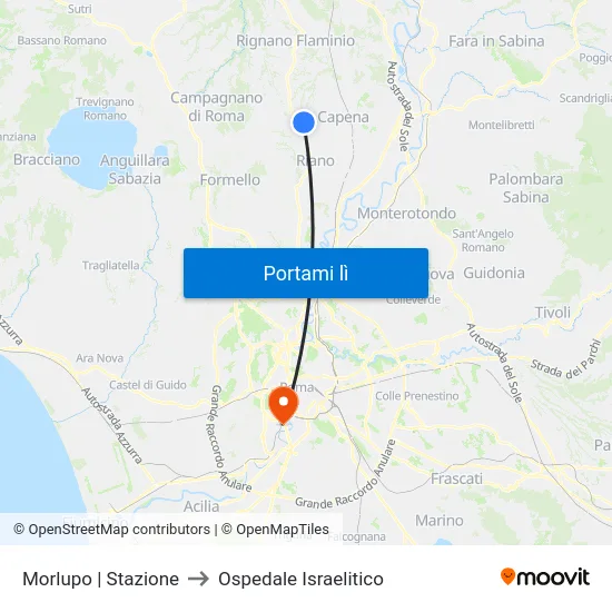 Morlupo | Stazione to Ospedale Israelitico map