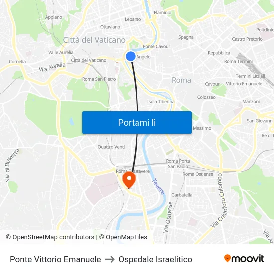 Ponte Vittorio Emanuele to Ospedale Israelitico map