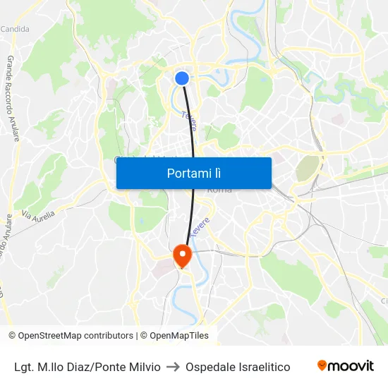 Lgt. M.llo Diaz/Ponte Milvio to Ospedale Israelitico map