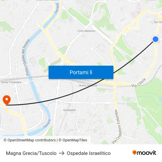 Magna Grecia/Tuscolo to Ospedale Israelitico map