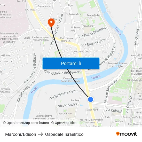 Marconi/Edison to Ospedale Israelitico map