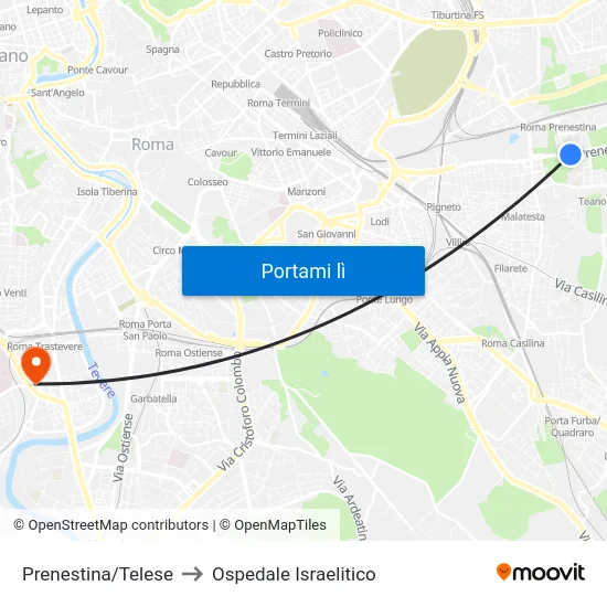 Prenestina/Telese to Ospedale Israelitico map