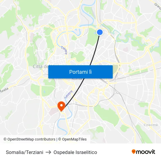 Somalia/Terziani to Ospedale Israelitico map