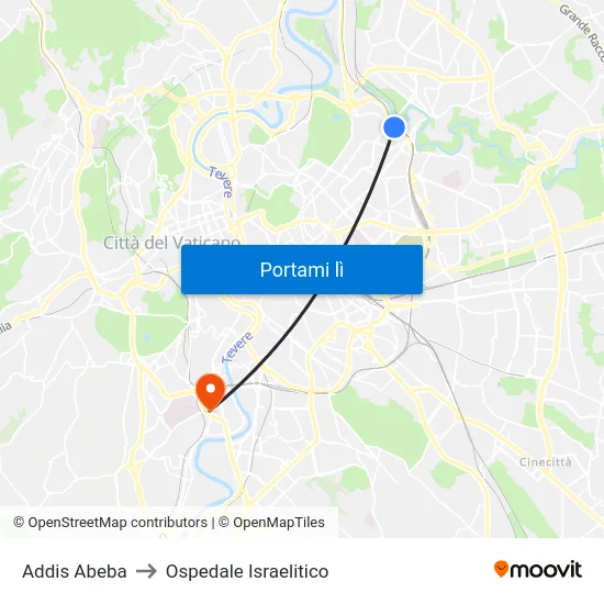 Addis Abeba to Ospedale Israelitico map