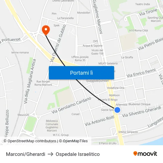 Marconi/Gherardi to Ospedale Israelitico map