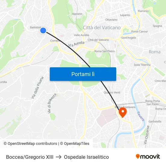 Boccea/Gregorio XIII to Ospedale Israelitico map