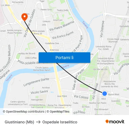 Giustiniano (Mb) to Ospedale Israelitico map