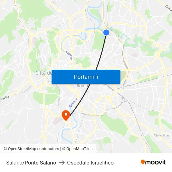 Salaria/Ponte Salario to Ospedale Israelitico map