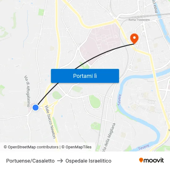 Portuense/Casaletto to Ospedale Israelitico map