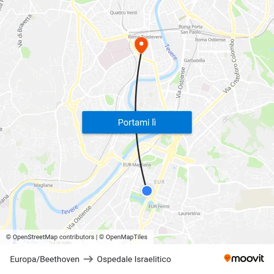 Europa/Beethoven to Ospedale Israelitico map