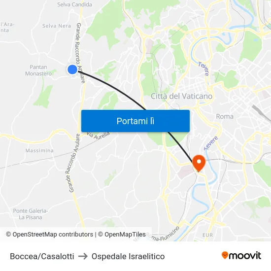 Boccea/Casalotti to Ospedale Israelitico map