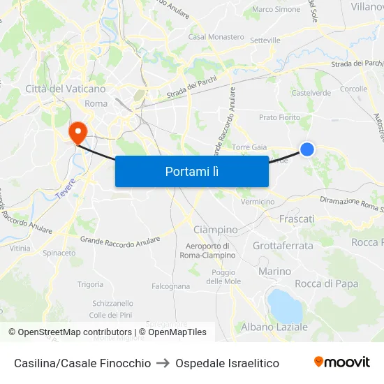 Casilina/Casale Finocchio to Ospedale Israelitico map