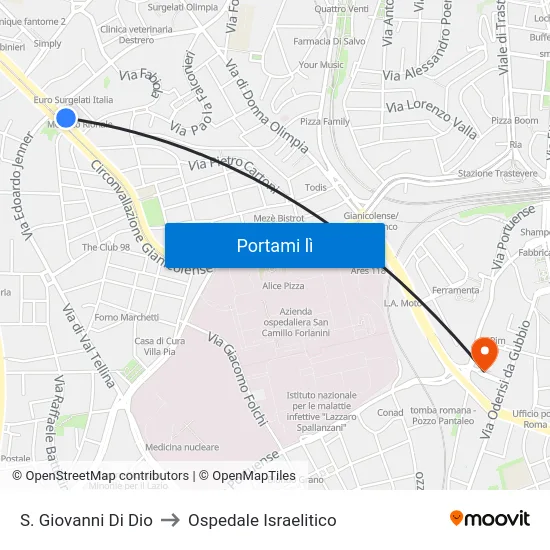 S. Giovanni Di Dio to Ospedale Israelitico map