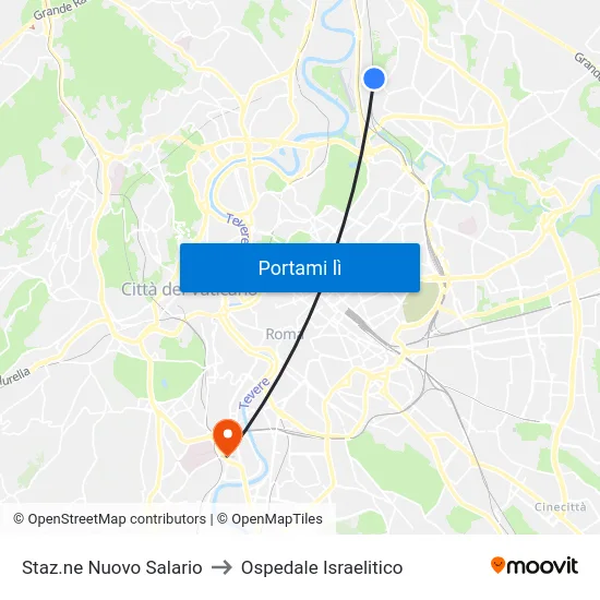 Staz.ne Nuovo Salario to Ospedale Israelitico map