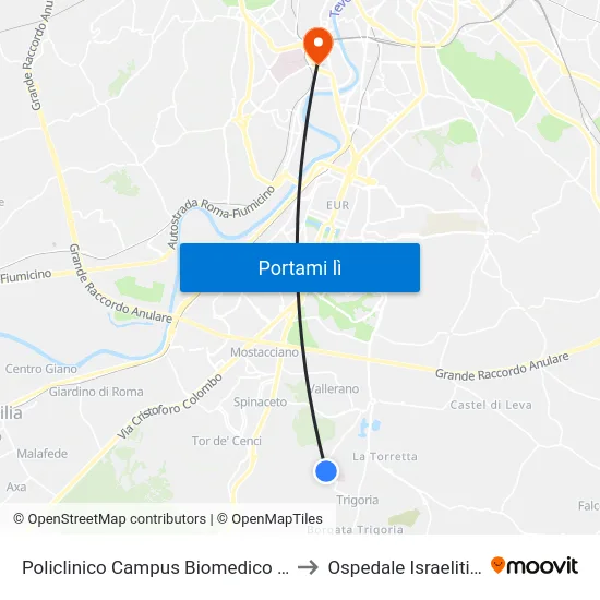 Policlinico Campus Biomedico (H) to Ospedale Israelitico map