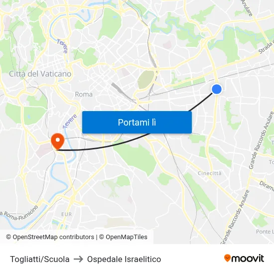 Togliatti/Scuola to Ospedale Israelitico map