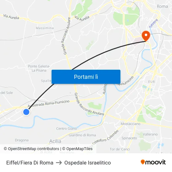 Eiffel/Fiera Di Roma to Ospedale Israelitico map