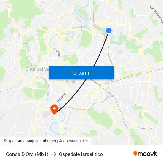 Conca D'Oro (Mb1) to Ospedale Israelitico map
