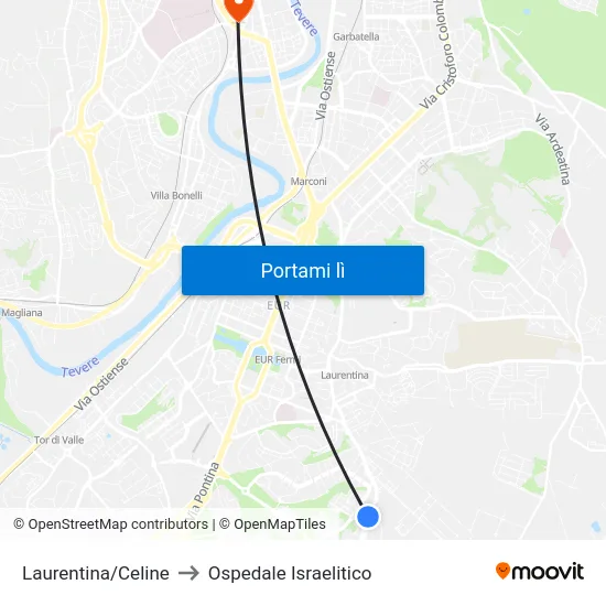 Laurentina/Celine to Ospedale Israelitico map
