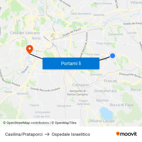 Casilina/Prataporci to Ospedale Israelitico map