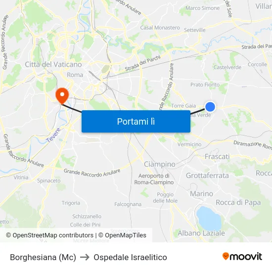 Borghesiana (Mc) to Ospedale Israelitico map