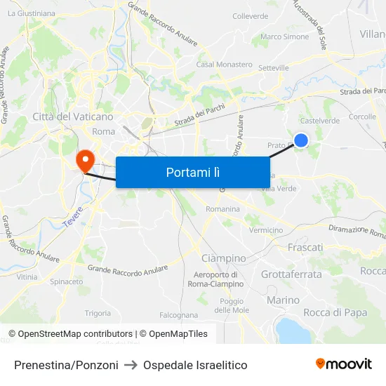 Prenestina/Ponzoni to Ospedale Israelitico map