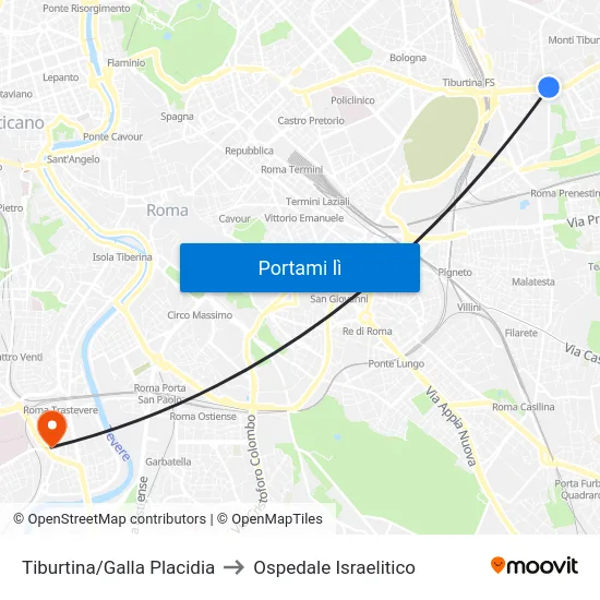 Tiburtina/Galla Placidia to Ospedale Israelitico map