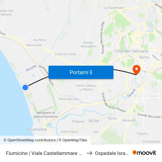 Fiumicino | Viale Castellammare Via Viserba to Ospedale Israelitico map