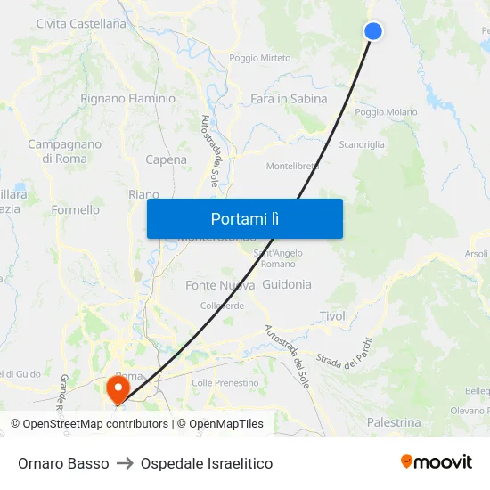 Ornaro Basso to Ospedale Israelitico map