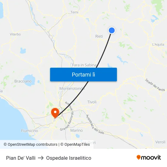 Pian De' Valli to Ospedale Israelitico map